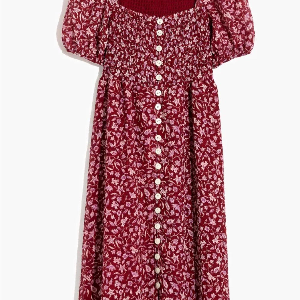 Madewell Lucie Smocked Button-Front Midi Dress in Batik Vine, Size M